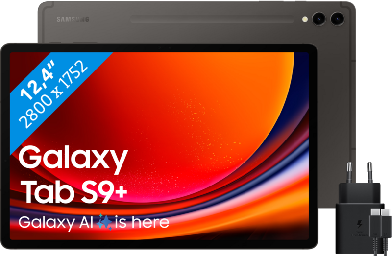 Samsung Galaxy Tab S9 Plus 12.4 inch 256 GB Wifi en 5G Zwart + Samsung Oplader