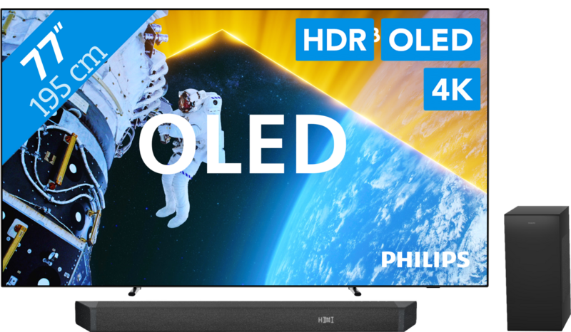 Philips Ambilight TV 77OLED809 + Soundbar + Hdmi kabel