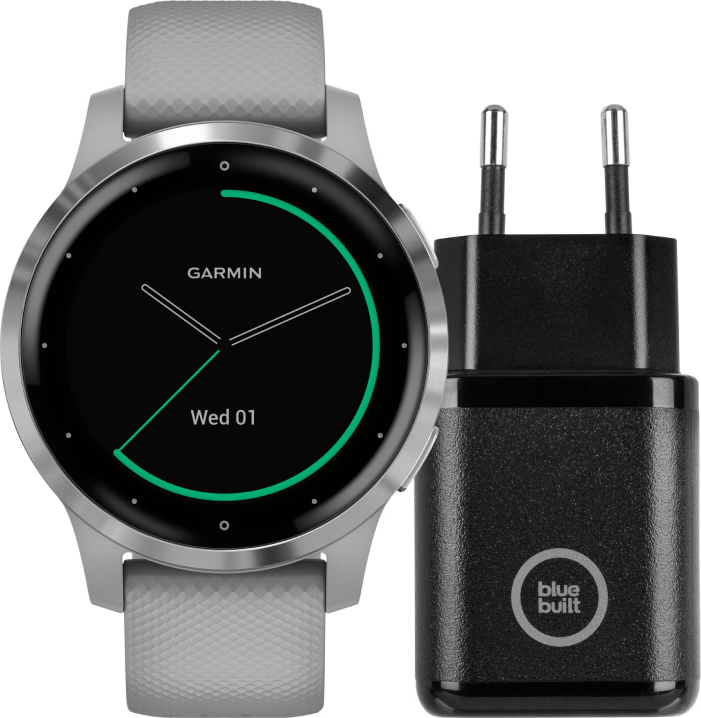 Garmin Vivoactive 4S Zilver/Grijs 40mm + BlueBuilt Oplader