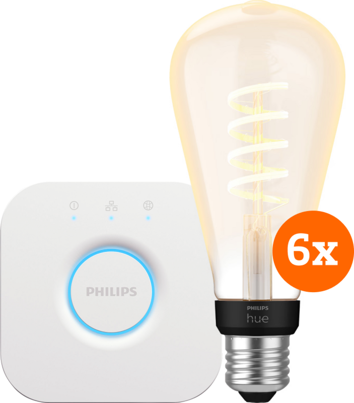 Philips Hue Filament White Ambiance Edison XL Sechserpack + Bridge