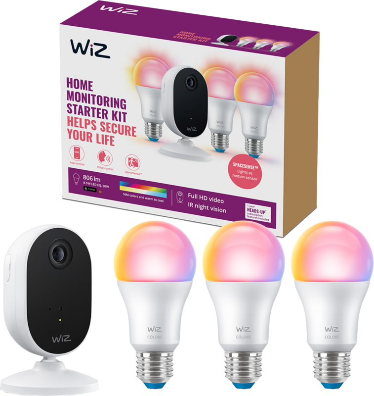 WiZ Home Monitoring Starterset - 3 Smart-Lampen + Überwachungskamera