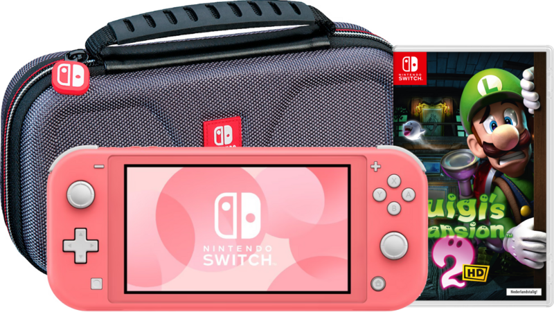 Nintendo Switch Lite Koraal + Luigi's Mansion 2 HD + Beschermhoes