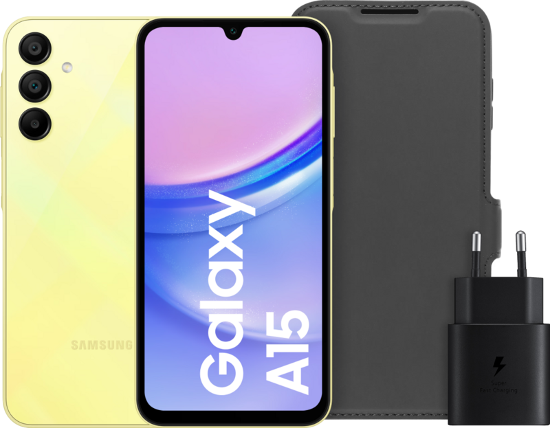 Samsung Galaxy A15 128GB Gelb 5G + Zubehörpaket