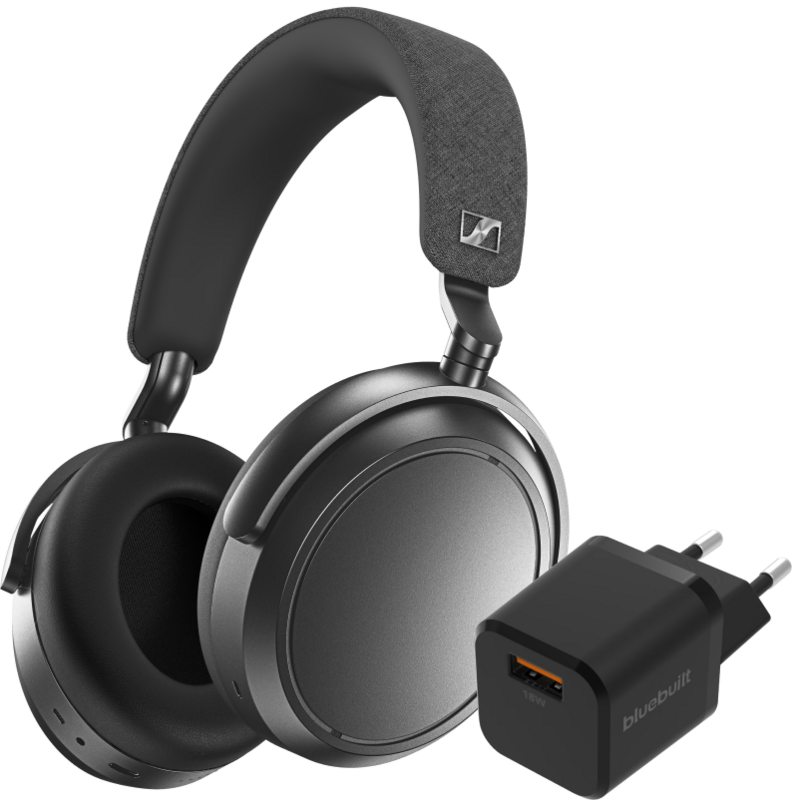 Sennheiser Momentum 4 Wireless Grijs + BlueBuilt Quick Charge Oplader met Usb A Poort 18W