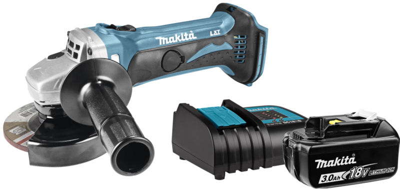 Makita DGA452Z + 3,0-Ah-Akku und Ladegerät