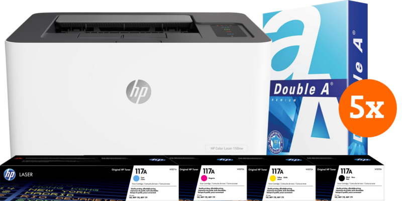 HP Color Laser MFP 150nw + 1 extra set toners + 2.500 vellen A4 papier