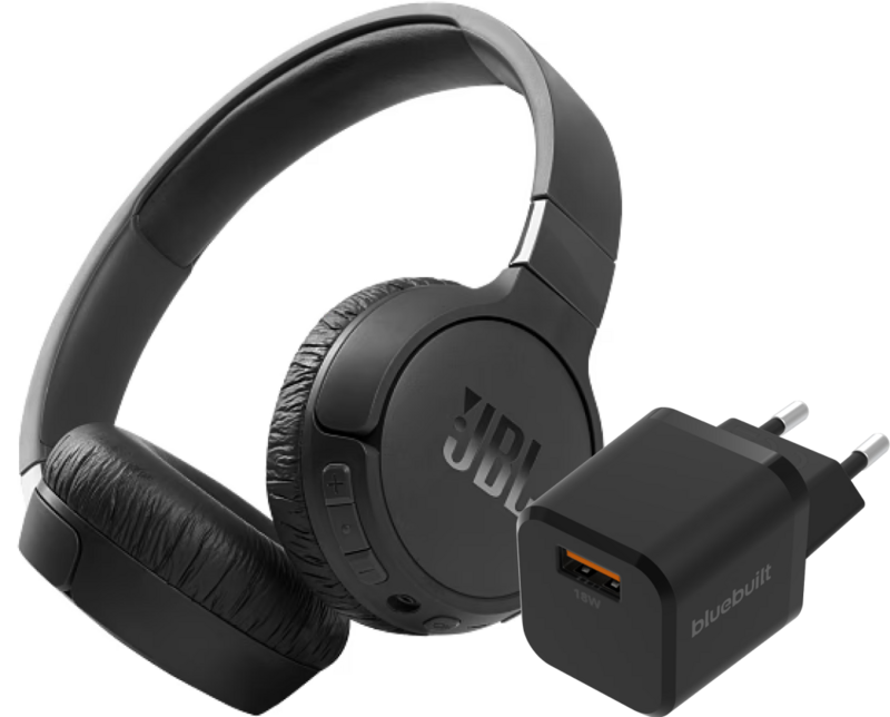 JBL Tune 660NC Zwart + BlueBuilt Quick Charge Oplader met Usb A Poort 18W Zwart