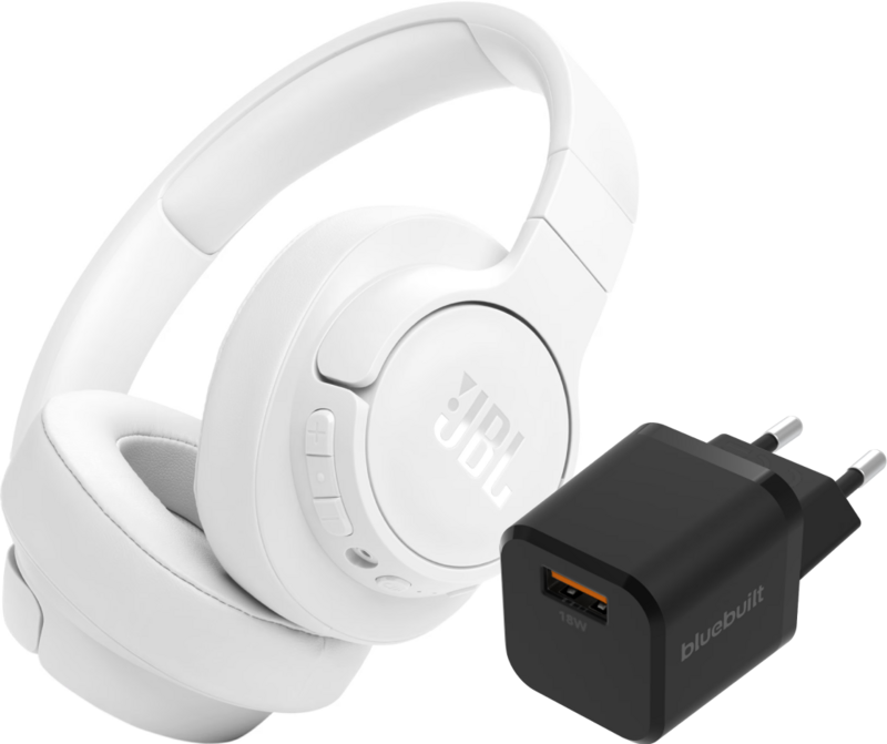 JBL Tune 770NC Wit + BlueBuilt Quick Charge Oplader met Usb A Poort 18W Zwart