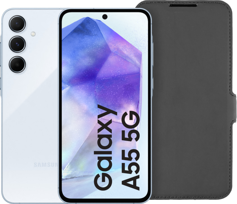 Samsung Galaxy A55 128GB Lichtblauw 5G + BlueBuilt Back Cover Zwart