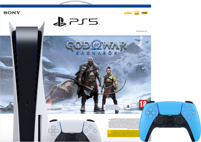 PlayStation 5 Disc Edition + God of War Ragnarok + Tweede Controller Blauw