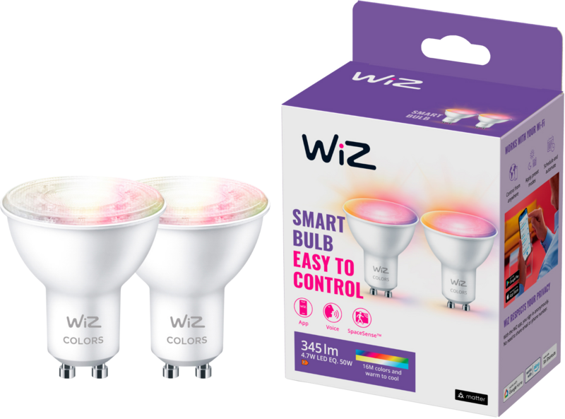 WiZ Smart Spot Doppelpack - Farbiges und weißes Licht - GU10