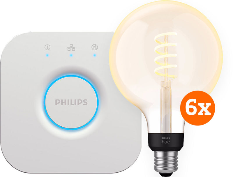 Philips Hue Filament White Ambiance Globe XL 6-Pack + Bridge