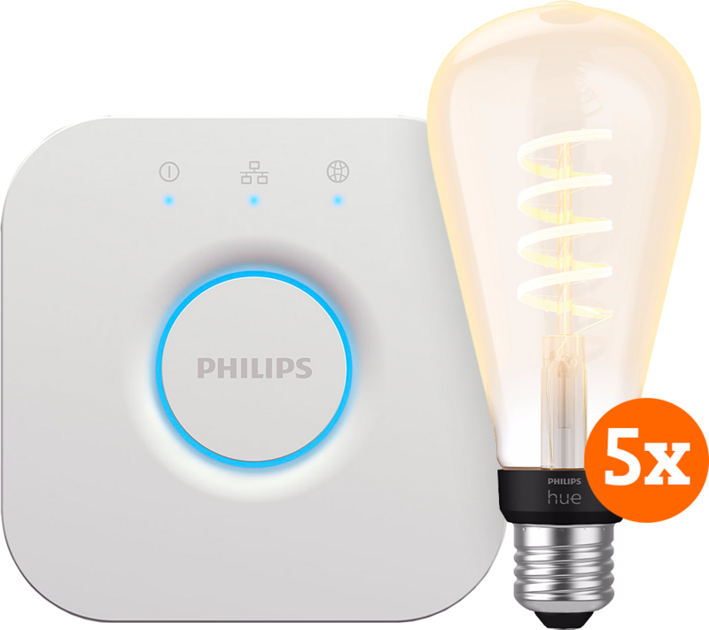 Philips Hue Filament White Ambiance Edison XL 5-Pack + Bridge