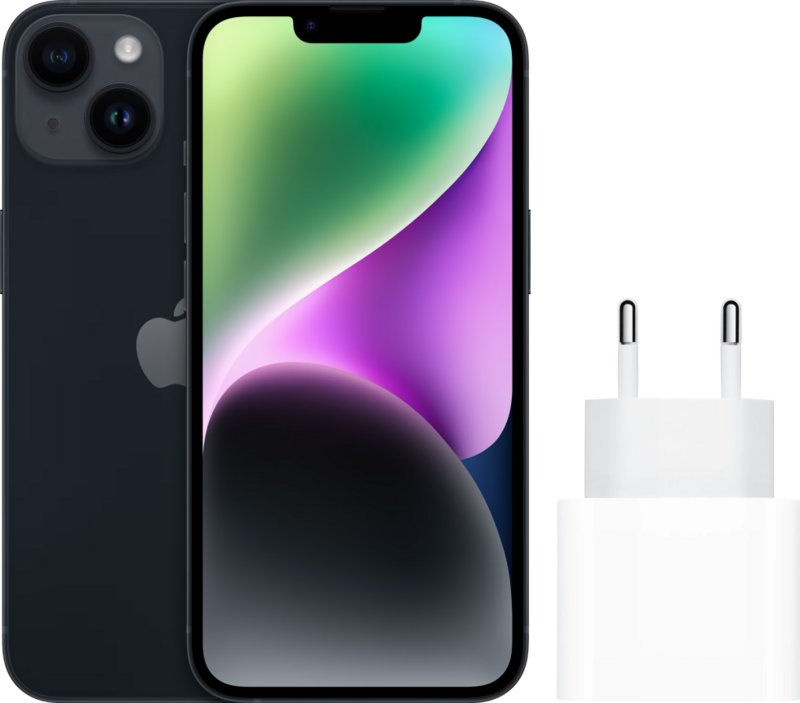 Apple iPhone 14 128GB Zwart + Apple Usb C Oplader 20W