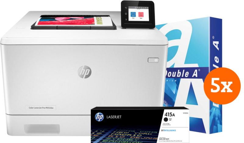 HP Color LaserJet Pro M454dw + 1 extra zwarte toner + 2.500 vellen A4 papier