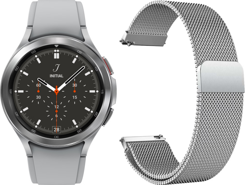 Samsung Galaxy Watch4 Classic 46mm Zilver+Just in Case Samsung Milanees Bandje Zilver 20mm