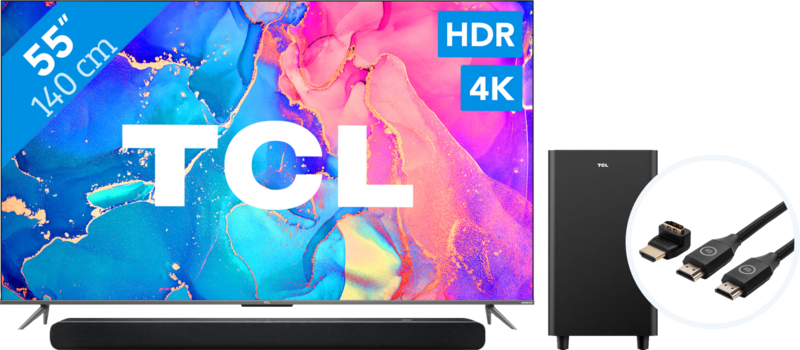 TCL QLED 55C635 (2022) + Soundbar + Hdmi kabel