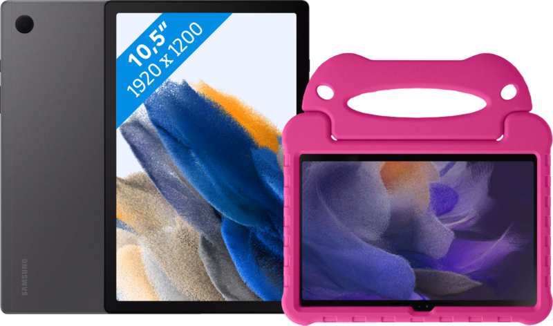 Samsung Galaxy Tab A8 64GB Wifi Grijs + Just in Case Kids Cover Roze