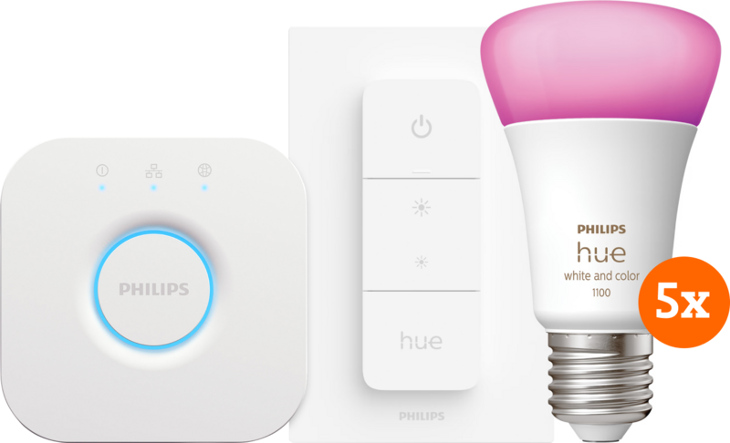 Philips Hue White & Color Starterpaket 5er-Pack E27 + Dimmer