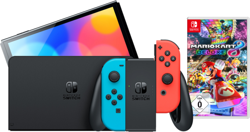 Nintendo Switch OLED Blau/Rot + Mario Kart 8 Deluxe