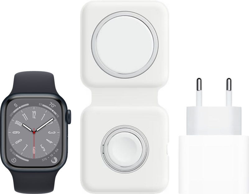 Apple Watch Series 8 45mm Midnight Aluminium Midnight Sportband + MagSafe Oplaadpakket