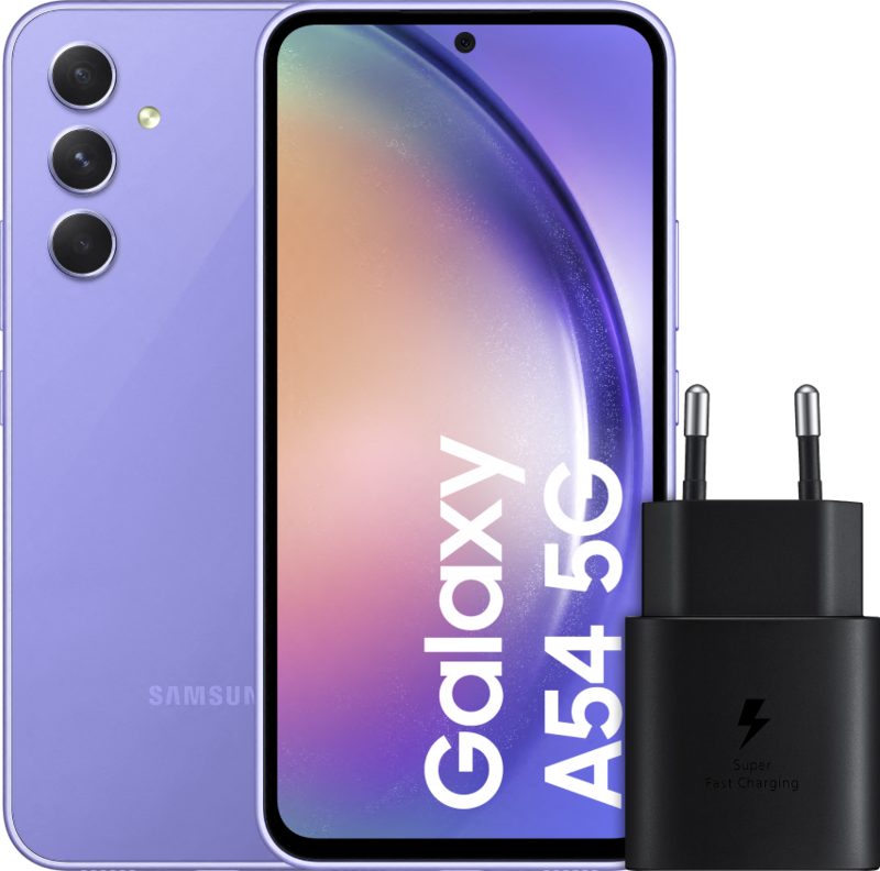 Samsung Galaxy A54 128GB Paars 5G + Samsung Snellader Zwart