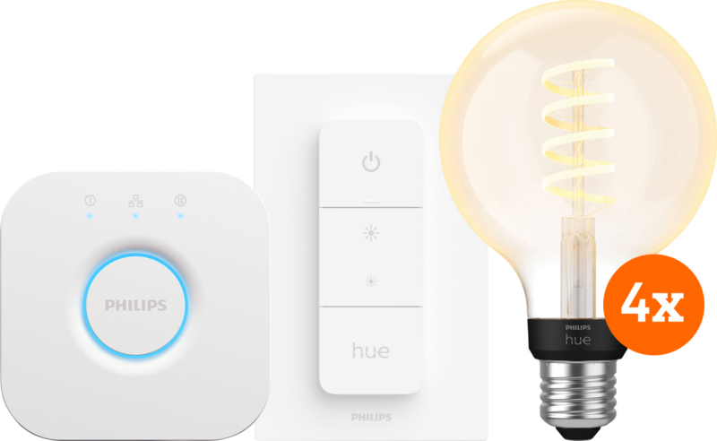 Philips Hue Filament White Ambiance Globe Viererpack Starterpaket