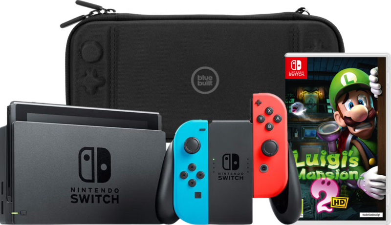 Nintendo Switch Rood/Blauw + Luigi's Mansion 2 HD + Hoes