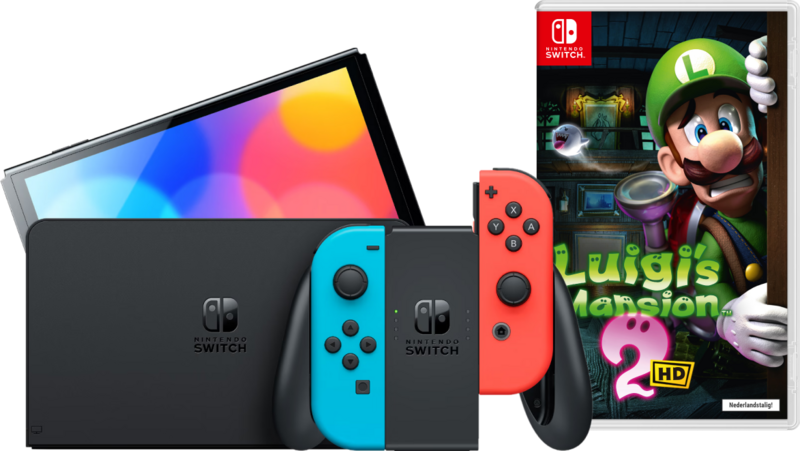 Nintendo Switch OLED Rood/Blauw + Luigi's Mansion 2 HD