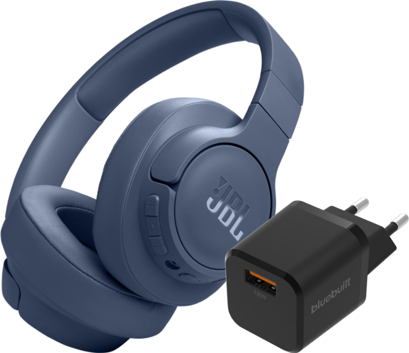 JBL Tune 770NC Blauw + BlueBuilt Quick Charge Oplader met Usb A Poort 18W Zwart