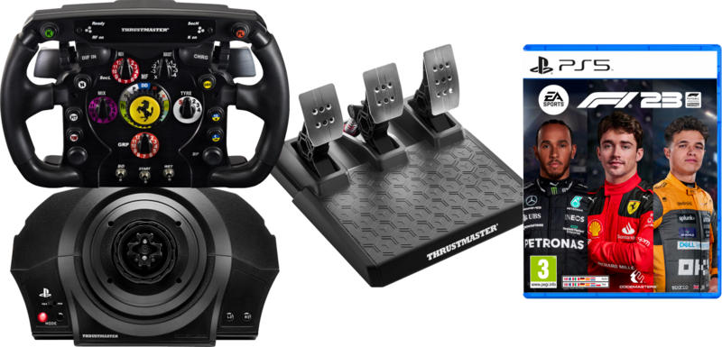 Thrustmaster T300 RS Servo + Ferrari F1 Add-On + T-LCM Pedalen + F1 23 PS5