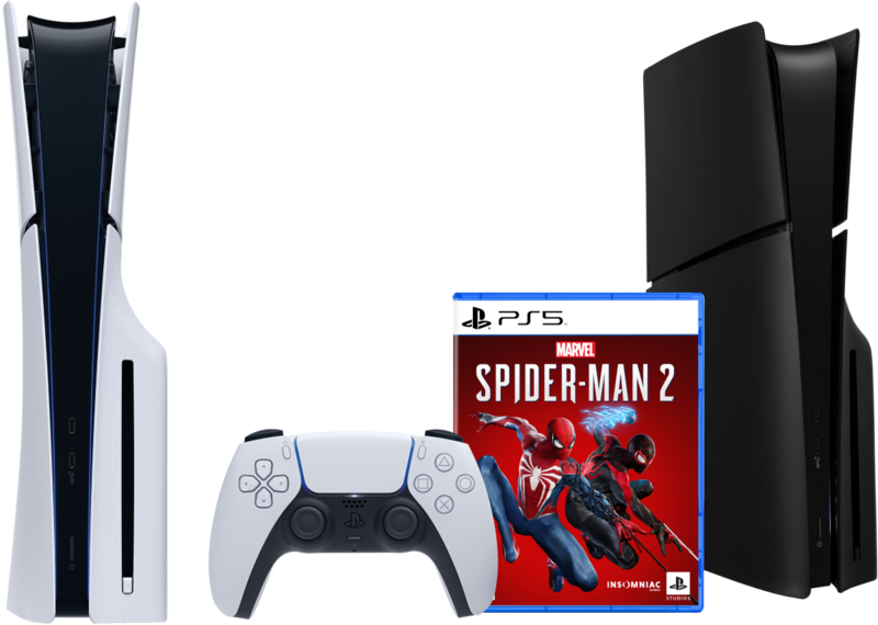 PlayStation 5 Slim Disc Edition + Spider-Man 2 + Covers Zwart