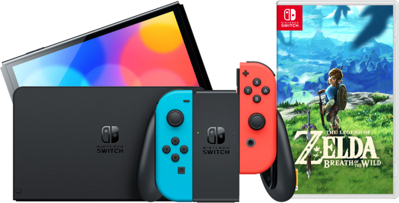 Nintendo Switch OLED Rood/Blauw + The Legend of Zelda: Breath of the Wild