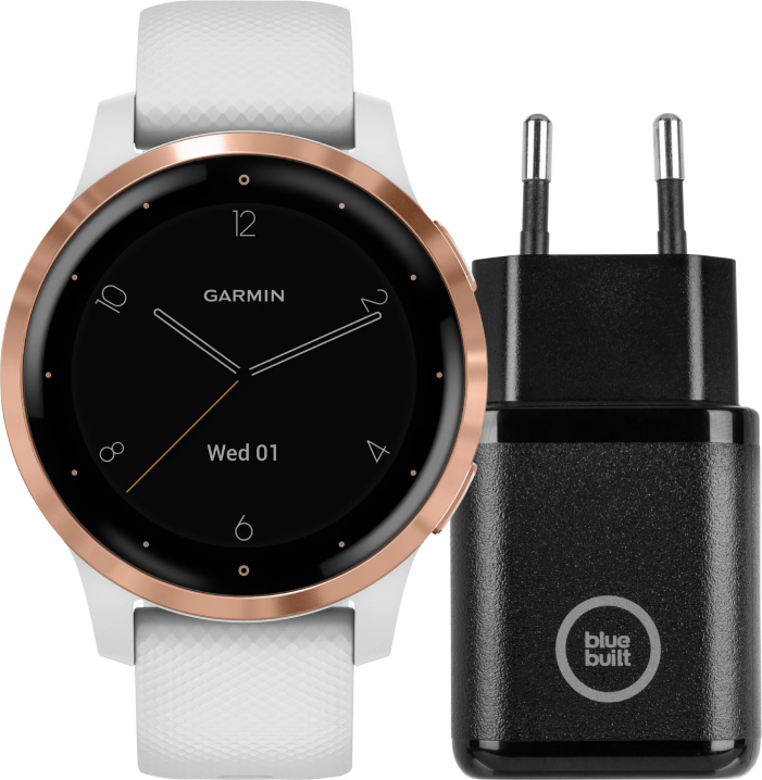 Garmin Vivoactive 4S Roségoud/Wit 40mm + BlueBuilt Oplader