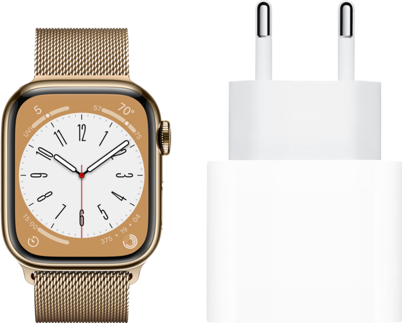 Apple Watch Series 8 4G 41mm Goud Rvs Milanese Polsband + Oplader