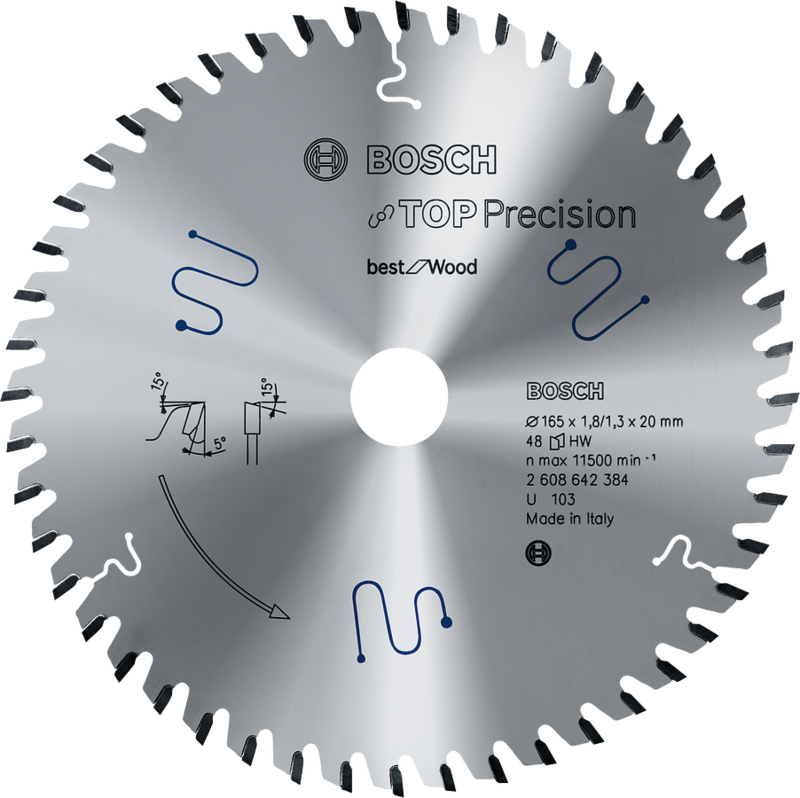 Bosch Kreissägeblatt Top Precision Best for Wood 165 x 20 x 1,8 mm 48 T