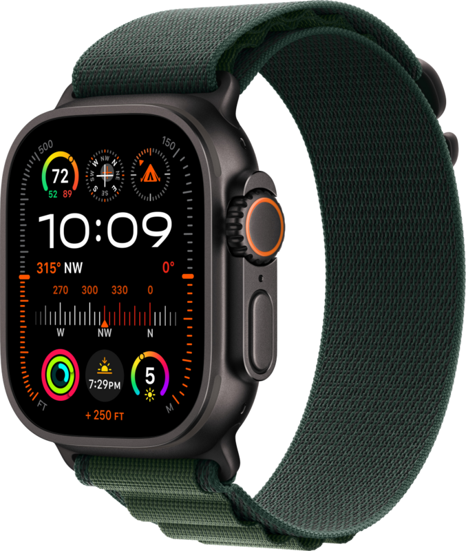 Apple Watch Ultra 2 4G 49 mm Schwarz Alpine Armband Grün M