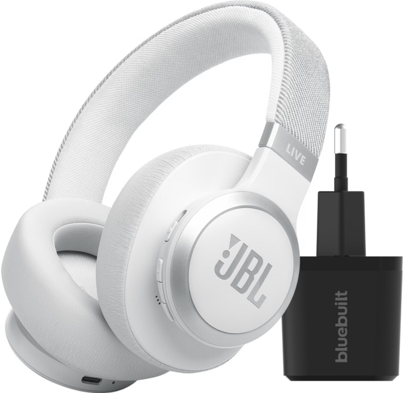 JBL Live 770NC Wit + BlueBuilt Quick Charge Oplader met Usb