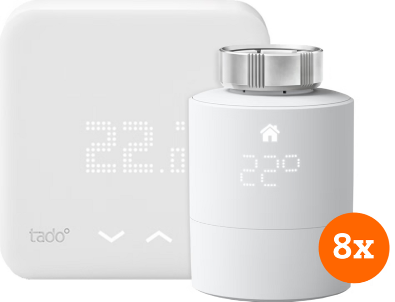 Tado Draadloze Slimme Thermostaat V3+ Startpakket + 8 radiatorknoppen