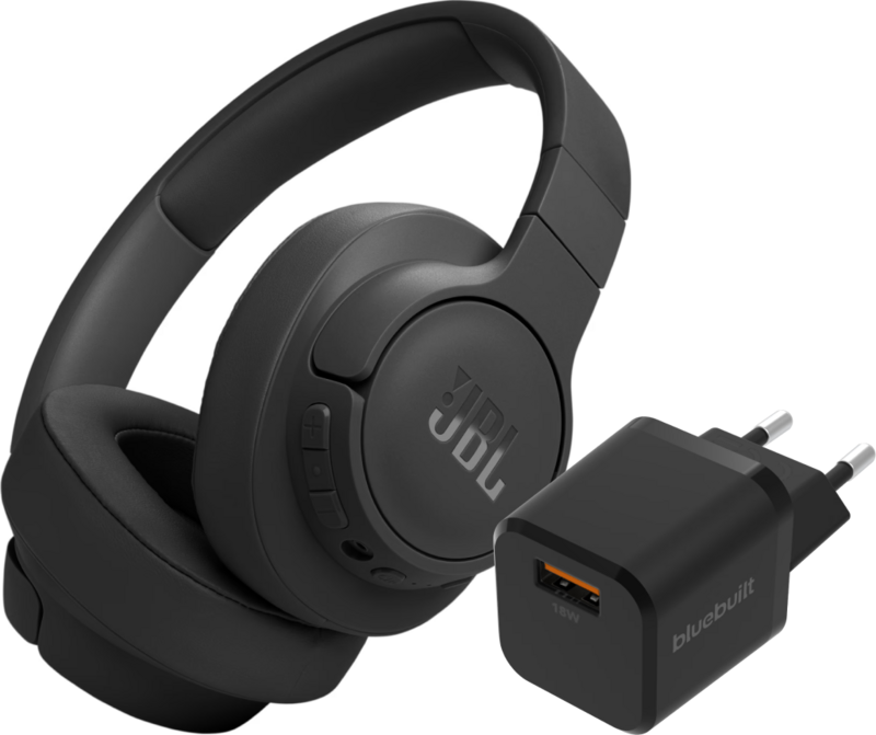 JBL Tune 770NC Zwart + BlueBuilt Quick Charge Oplader met Usb A Poort 18W Zwart