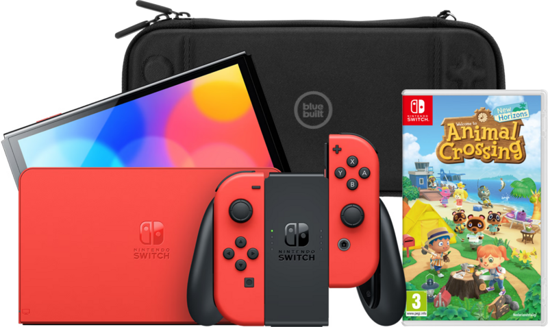 Nintendo Switch OLED Super Mario Editie + Animal Crossing + BlueBuilt Beschermhoes