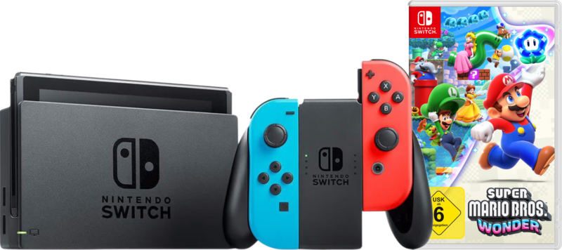 Nintendo Switch Rot/Blau + Super Mario Bros. Wonder