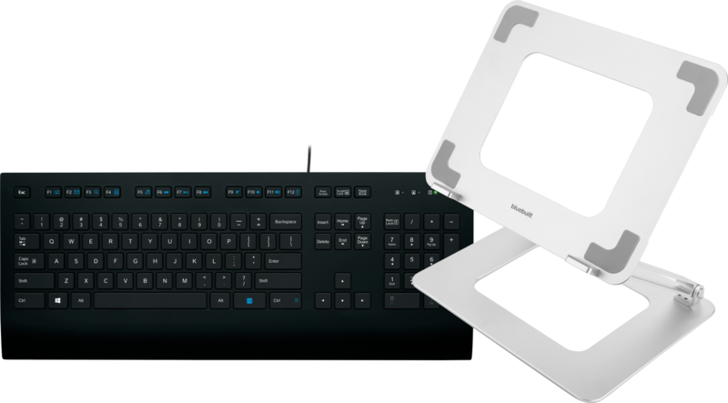 BlueBuilt Verstelbare Laptopstandaard + Logitech K280e Toetsenbord Qwerty