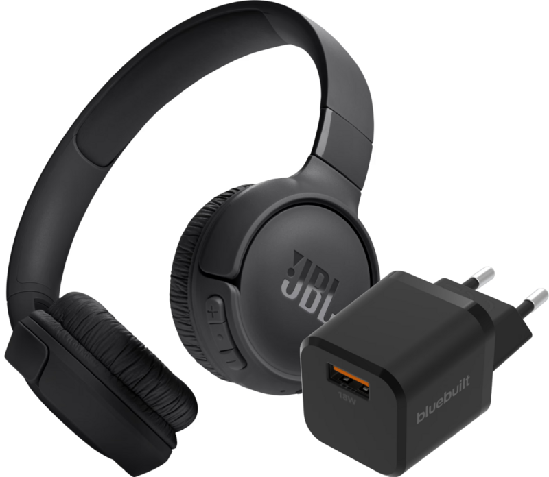 JBL Tune 520BT Zwart + BlueBuilt Quick Charge Oplader met Usb A Poort 18W Zwart