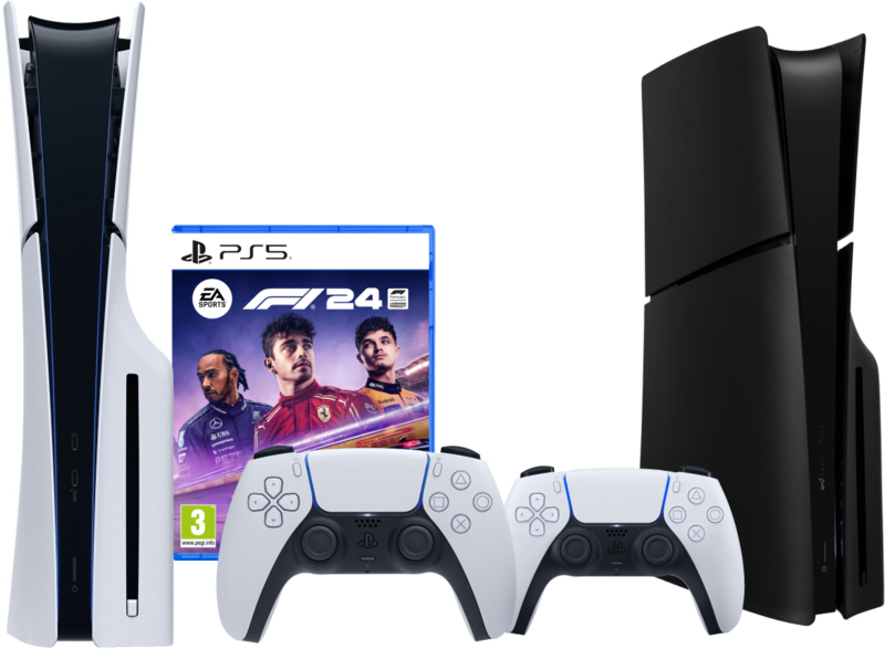 PlayStation 5 Slim Disc Edition + F1 24 + Covers Zwart + Extra Controller Wit