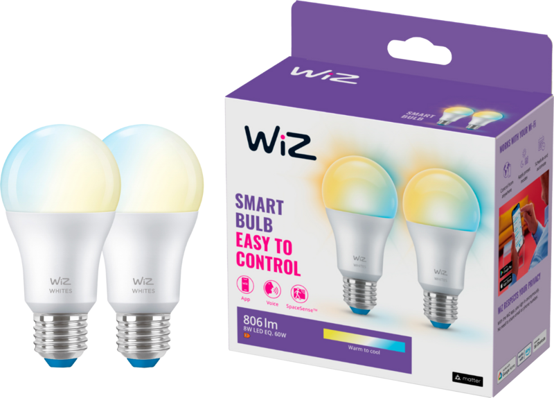 WiZ Smart-Lampe Doppelpack - Warmes bis kaltweißes Licht - E27 Matt