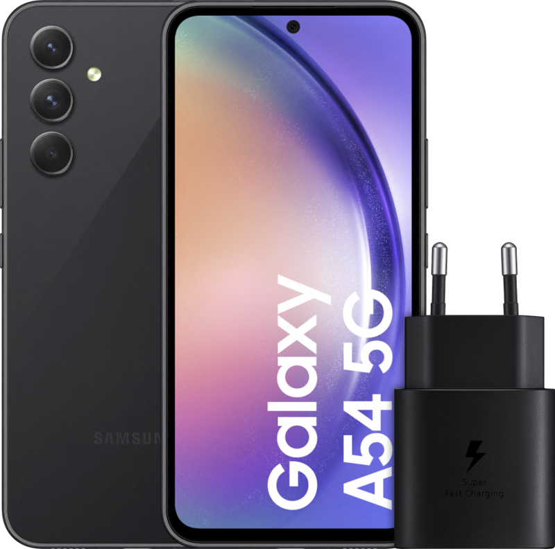 Samsung Galaxy A54 128GB Schwarz 5G + Samsung Schnellladegerät Schwarz