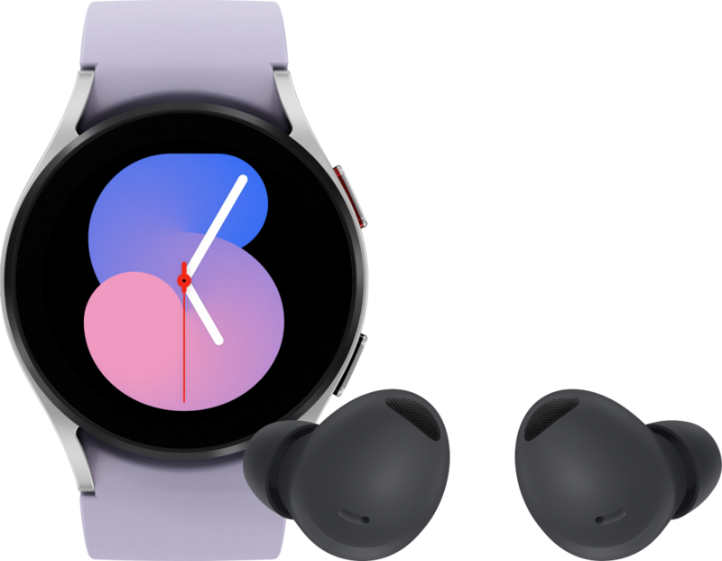 Samsung Galaxy Watch5 Zilver/Paars 40mm + Samsung Buds2 Pro Zwart