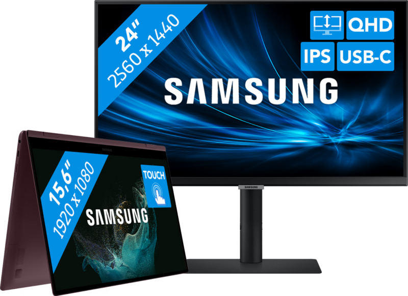 Studenten pakket - Samsung Galaxy Book2 Pro 360 15 NP950QED-KH1NL + QHD Monitor