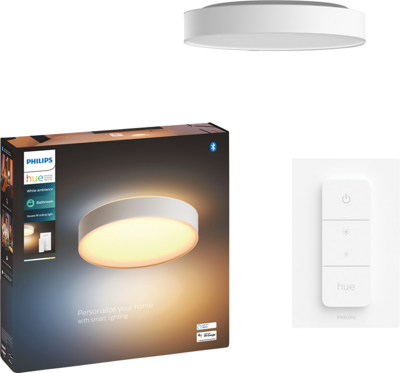 Philips Hue Devere M White Ambiance Badezimmerdeckenleuchte Weiß + Dimmer